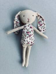 Handmade Linen Bunny Toy Vintage Rose Floral, Baby Shower Gift
