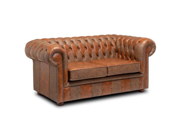 Chesterfield Real Leather Two Seater Sofa Vintage Patchwork - image 1