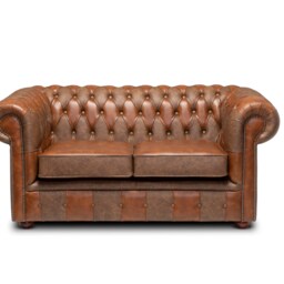 Chesterfield Real Leather Two Seater Sofa Vintage Patchwork - thumbnail 2