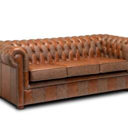 Chesterfield Real Leather Two Seater Sofa Vintage Patchwork - thumbnail 4