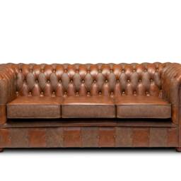 Chesterfield Real Leather Two Seater Sofa Vintage Patchwork - thumbnail 3