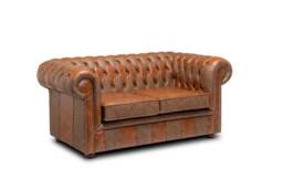 Chesterfield Real Leather Two Seater Sofa Vintage Patchwork - thumbnail 1