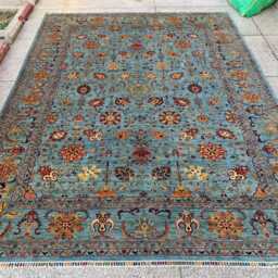 Large Hand-Knotted Wool Rug Blue Persian Chobi Floral Medallion - thumbnail 2