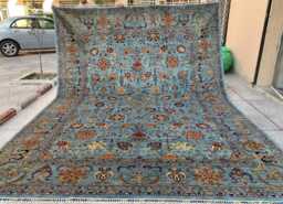 Large Hand-Knotted Wool Rug Blue Persian Chobi Floral Medallion - thumbnail 1
