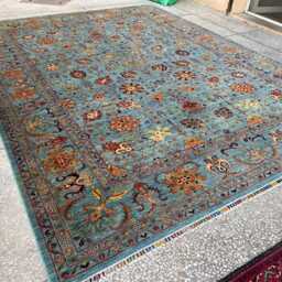 Large Hand-Knotted Wool Rug Blue Persian Chobi Floral Medallion - thumbnail 4