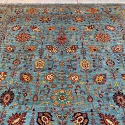 Large Hand-Knotted Wool Rug Blue Persian Chobi Floral Medallion - thumbnail 3