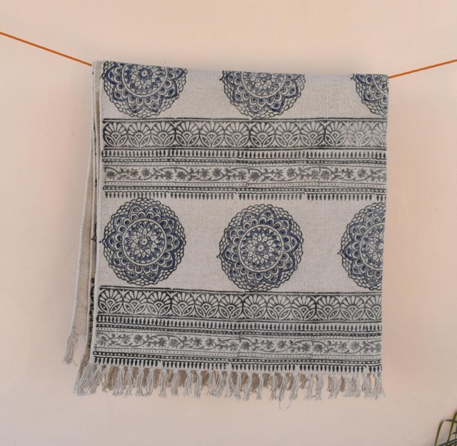 Large Block Printed Cotton Dhurrie Rug, Bohemian Decor - 5x8 Ft - image 1