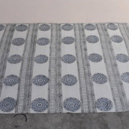 Large Block Printed Cotton Dhurrie Rug, Bohemian Decor - 5x8 Ft - thumbnail 2