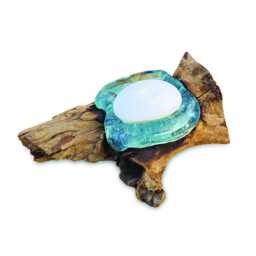 Teak Root Glass Soap Dish Oval, Hand-Blown Oval On Base