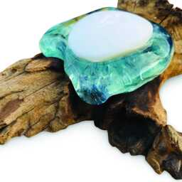 Teak Root Glass Soap Dish Oval, Hand-Blown Oval On Base - thumbnail 2