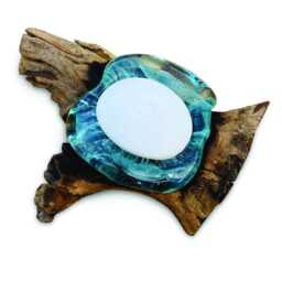 Teak Root Glass Soap Dish Oval, Hand-Blown Oval On Base - thumbnail 3