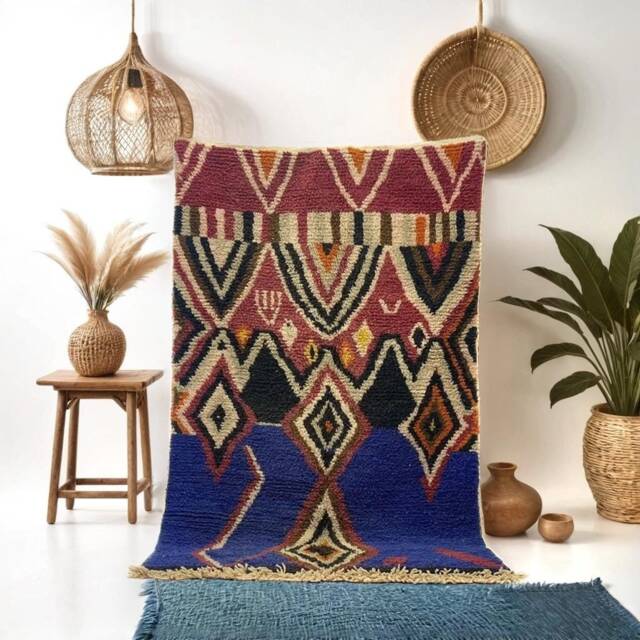 Handmade Berber Wool Rug Blue Moroccan Abstract Rug - image 1