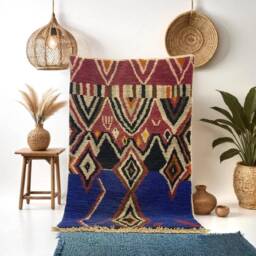 Handmade Berber Wool Rug Blue Moroccan Abstract Rug - thumbnail 1