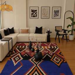 Handmade Berber Wool Rug Blue Moroccan Abstract Rug - thumbnail 2