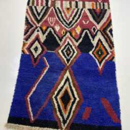 Handmade Berber Wool Rug Blue Moroccan Abstract Rug - thumbnail 3