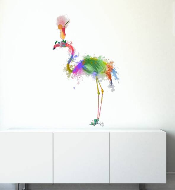 Rainbow Flamingo Balancing Drink Wall Sticker Decal - Kids Stickers, Animals Childrens Decals, Art, Room