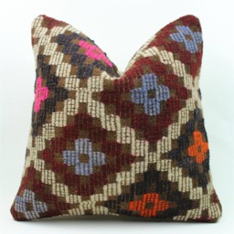 Vintage Kilim Pillow Cover 16x16 Turkish Wool Cushion - thumbnail 2