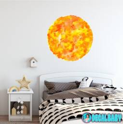 Planet Sun Watercolor Wall Decal Sticker Solar System Mural Outer Space Art Removable Peel & Stick Fabric - thumbnail 1