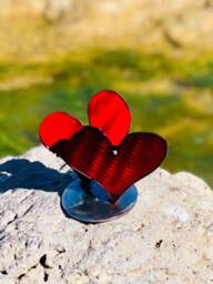 steel Heart Sculptures - Two Small Size Hearts On One Base