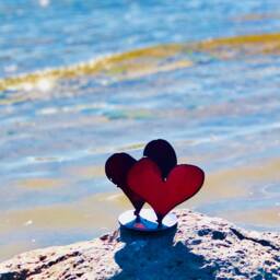 steel Heart Sculptures - Two Small Size Hearts On One Base - thumbnail 2