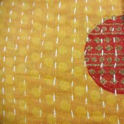 Handmade Floral Kantha Bean Bag Chair Bohemian Cotton Pouf Ottoman - thumbnail 4