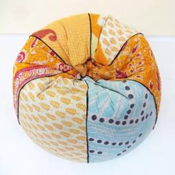 Handmade Floral Kantha Bean Bag Chair Bohemian Cotton Pouf Ottoman - thumbnail 3