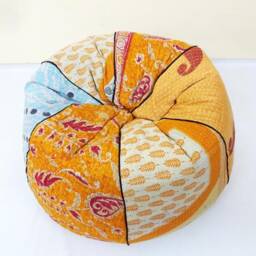 Handmade Floral Kantha Bean Bag Chair Bohemian Cotton Pouf Ottoman - thumbnail 2