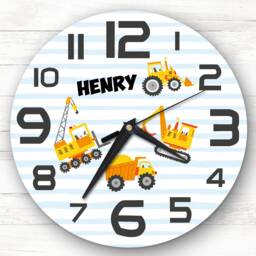 Construction Diggers Boys Room Custom Gift Personalised Clock - thumbnail 1