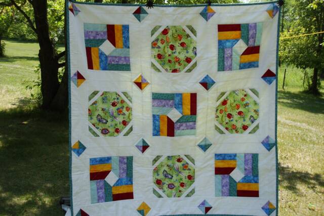 Snails Trails - Baby Blanket -Handmade Quilt Colorful Patchwork With Ladybug & Butterfly Design - image 1