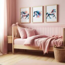 Girls Horse Nursery Prints - Pink 3 Horses Posters - Kids Pony Print Room Wall Art Girl Bedroom Decor Playroom Artwork Gifts - thumbnail 2