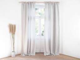 Gray Stripes Tie Top Heavy Linen - 280 G/M2 Curtain Panel Made Of Stonewashed/1 Pcs - thumbnail 1