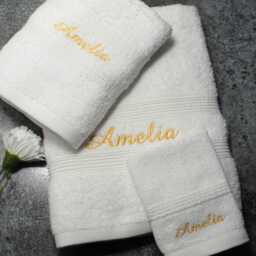 Embroidered White Cotton Bath, Hand & Face Towel Bale Personalised Gift Set - thumbnail 1