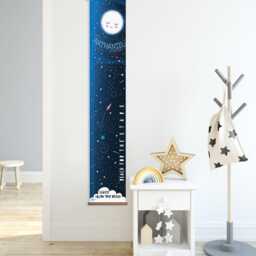 Personalised Reach For The Stars Moon Space Canvas Height Growth Chart, Kid's Wall Hanging Nursery Decor in Feet, Inches & cm's - thumbnail 3