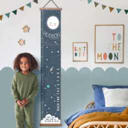 Personalised Reach For The Stars Moon Space Canvas Height Growth Chart, Kid's Wall Hanging Nursery Decor in Feet, Inches & cm's - thumbnail 1