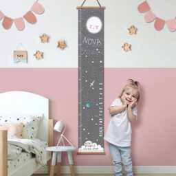 Personalised Reach For The Stars Moon Space Canvas Height Growth Chart, Kid's Wall Hanging Nursery Decor in Feet, Inches & cm's - thumbnail 2