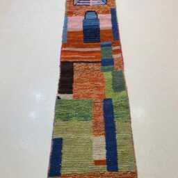 Handwoven Beni Ourain Runner Rug Colorful Moroccan Wool Hallway Rug - thumbnail 3