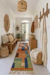 Handwoven Beni Ourain Runner Rug Colorful Moroccan Wool Hallway Rug