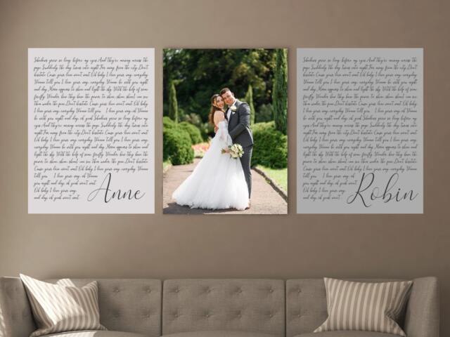 Our Vows Custom Framed Wedding Print - Canvas Art Personalized Vows Canvas His & Hers Set Of 3 Canvases - image 1