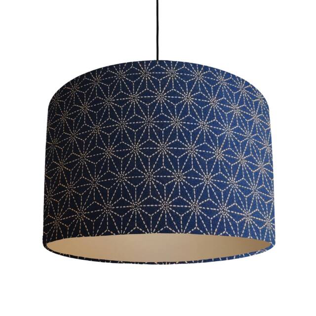 Navy Lampshade in Cotton Indigo Kasuri Design With Champagne Lining - image 1