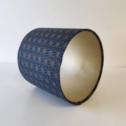 Navy Lampshade in Cotton Indigo Kasuri Design With Champagne Lining - thumbnail 2