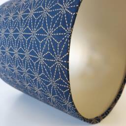 Navy Lampshade in Cotton Indigo Kasuri Design With Champagne Lining - thumbnail 4