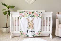 Floral Personalized Baby Blanket, Gift, Bunny Coming Home Hospital Shower Gift Birthday Animal