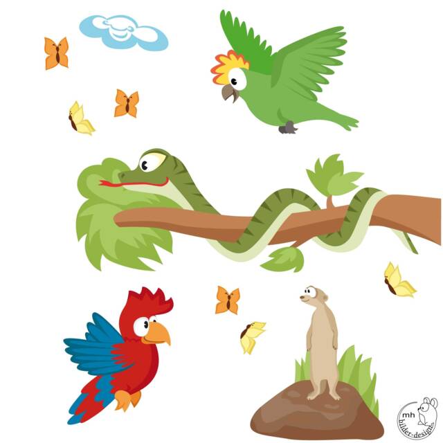 "Wall Sticker ""Snake, Parrots, Meerkat Set" - image 1