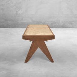 Handmade Pierre Jeanneret Inspired Bench, Solid Teakwood With Rattan Caning - thumbnail 4