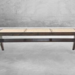 Handmade Pierre Jeanneret Inspired Bench, Solid Teakwood With Rattan Caning - thumbnail 3