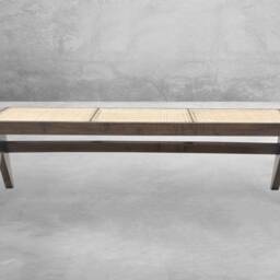 Handmade Pierre Jeanneret Inspired Bench, Solid Teakwood With Rattan Caning - thumbnail 2