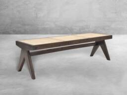 Handmade Pierre Jeanneret Inspired Bench, Solid Teakwood With Rattan Caning