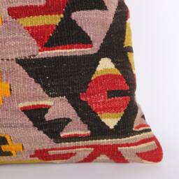 Vintage Turkish Kilim Pillow Cover Handwoven Wool Cushion - 16x16 - thumbnail 2