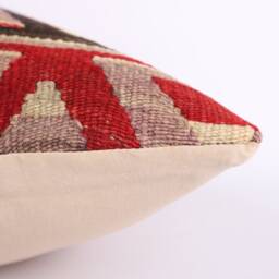 Vintage Turkish Kilim Pillow Cover Handwoven Wool Cushion - 16x16 - thumbnail 4