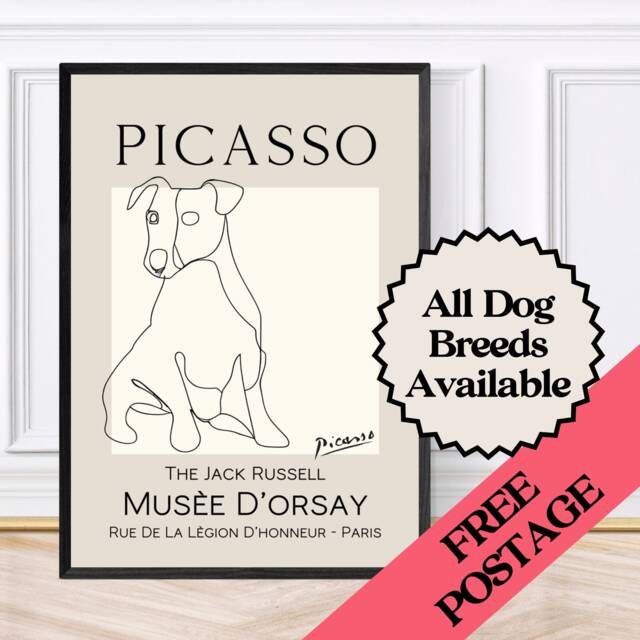 Picasso Style Jack Russell Line Drawing Wall Art Print, Prints, Dog Art, Framed Prints - image 1